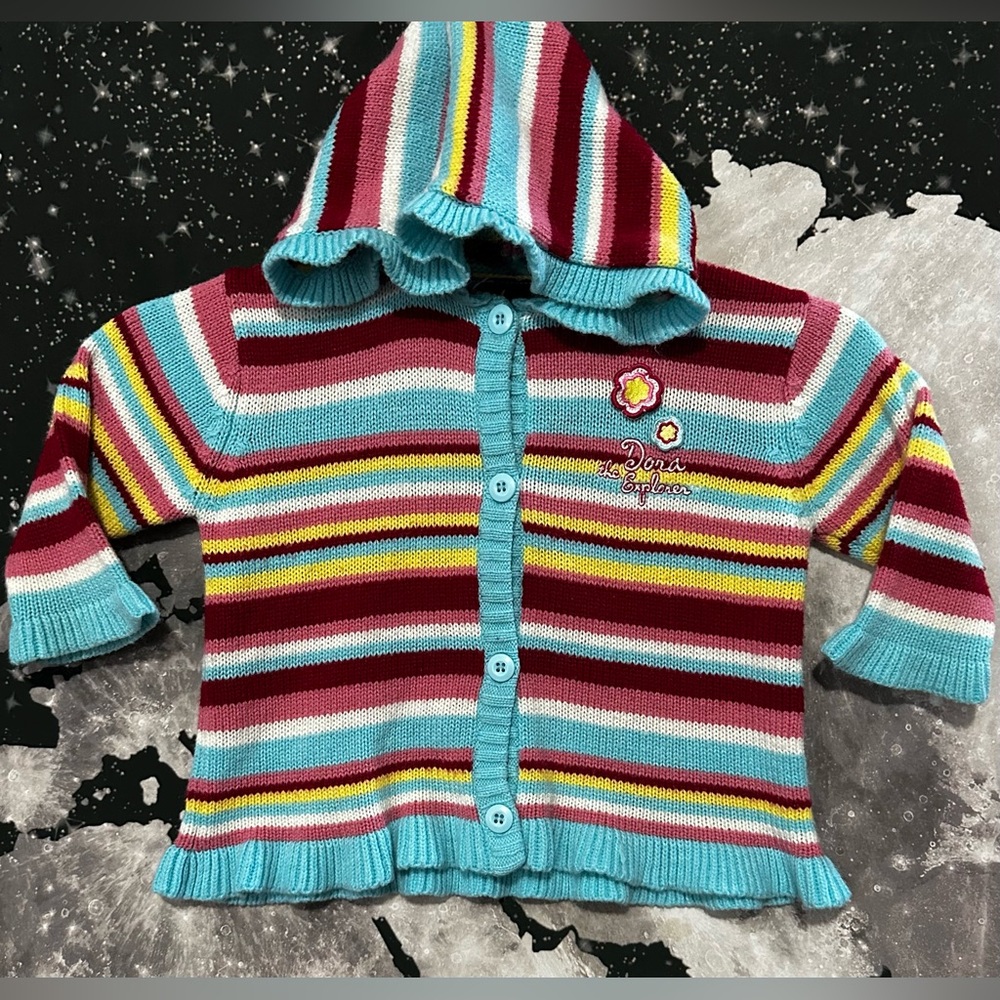 Dora The Explorer Striped Knit Cardigan Sweater